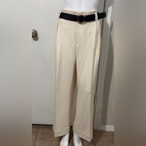 Zara Men's Elegant Cream Trousers with Dark Belt